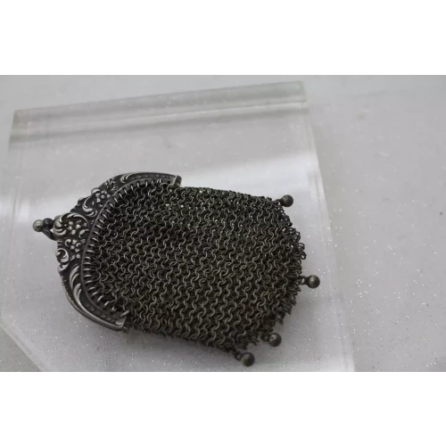 Antique FRENCH CHATELAINE CHAINMAIL SILVER COIN PURSE