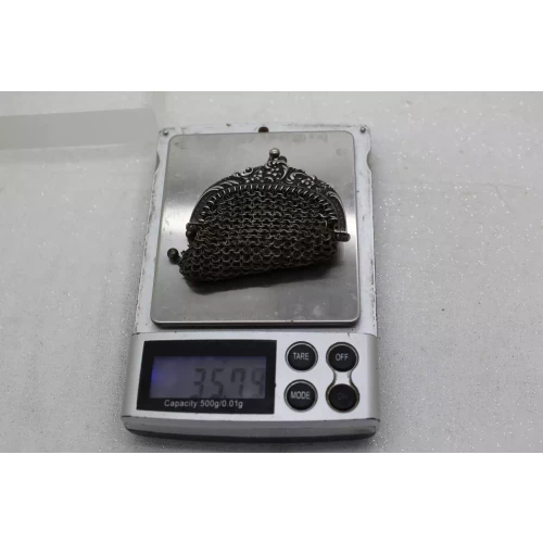 Antique FRENCH CHATELAINE CHAINMAIL SILVER COIN PURSE