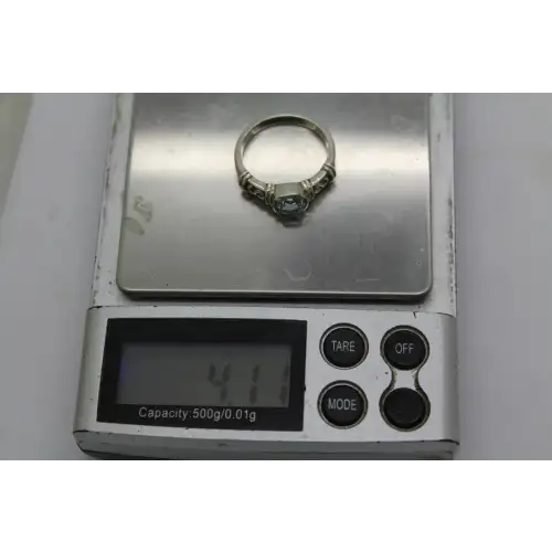 Artisan Signed YS .925 S.S. Square Cut BLUE TOPAZ S DESIGN ring size 8
