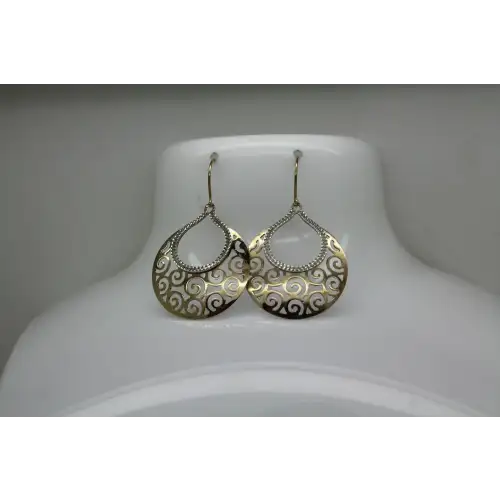 AU .925 S.S. 1/6 14k Y.G. SWIRL FILIGREE TEARDROP DANGLE earrings