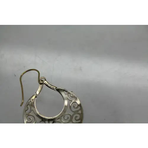 AU .925 S.S. 1/6 14k Y.G. SWIRL FILIGREE TEARDROP DANGLE earrings