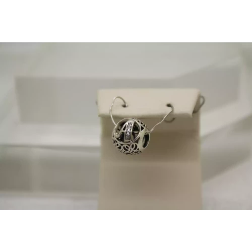 Auth. PANDORA ALE .925 S.S. CZ VINTAGE OPEN WORK INITIAL 
