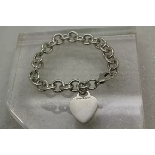 Auth. TIFFANY & CO .925 S.S. HEART TAG bracelet 7 1/2