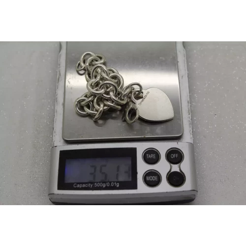 Auth. TIFFANY & CO .925 S.S. HEART TAG bracelet 7 1/2