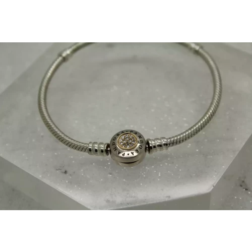 Authentic PANDORA MOMENTS .925 S.S. TWO TONE CZ LOGO CLASP 7