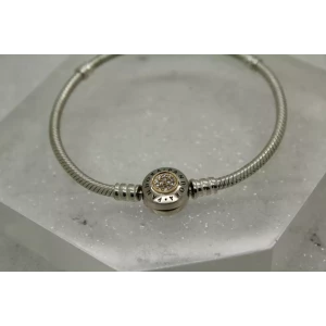 Authentic PANDORA MOMENTS .925 S.S. TWO TONE CZ LOGO CLASP 7