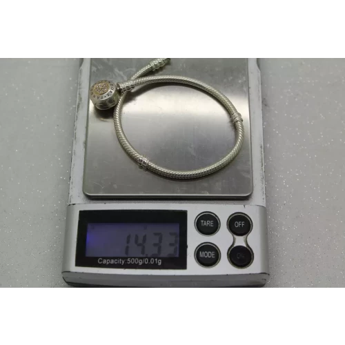 Authentic PANDORA MOMENTS .925 S.S. TWO TONE CZ LOGO CLASP 7