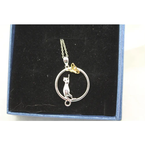 AUTUTER SILVER .925 S.S. TWO TONE CAT BUTTERFLY OPEN RING 18
