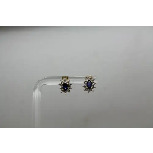 AV ALWAND VAHAN 10k Y.G. BLUE SAPPHIRE DIAMOND STARBURST studs