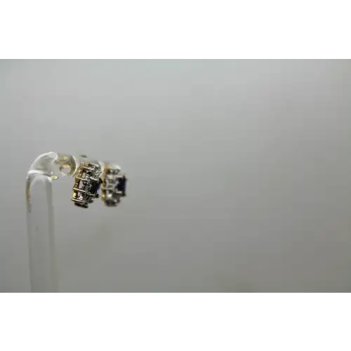 AV ALWAND VAHAN 10k Y.G. BLUE SAPPHIRE DIAMOND STARBURST studs