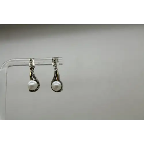 AV ALWAND VAHAN 14k Y.G. & .925 S.S. PEARL & DIAMOND Dangles