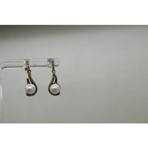 AV ALWAND VAHAN 14k Y.G. & .925 S.S. PEARL & DIAMOND Dangles
