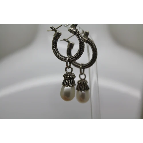 BA BALI .925 S.S. INTERCHANGEABLE PEARL DROP HOOP earrings