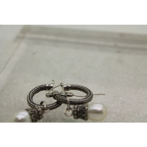 BA BALI .925 S.S. INTERCHANGEABLE PEARL DROP HOOP earrings