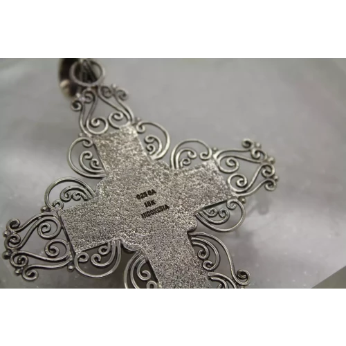 BA SUARTI BALI .925 S.S. 18k Y.G. ONYX ORNATE FILIGREE CROSS pendant