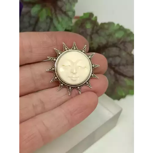 Bali Style Carved Celestial Moon Sun Face 925 Sterling Silver Pendant Or Brooch (4)