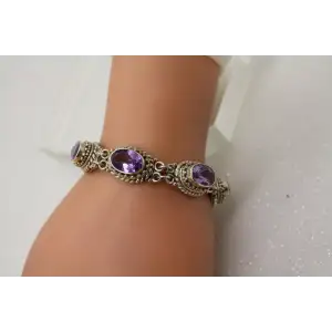 BALI SUARTI BA .925 S.S. AMETHYST OVAL LINK TOGGLE 7 1/2