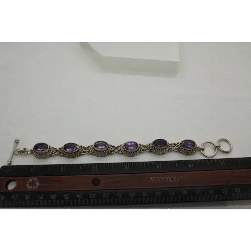 BALI SUARTI BA .925 S.S. AMETHYST OVAL LINK TOGGLE 7 1/2