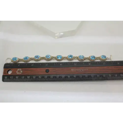 BALI SUARTI BA .925 S.S. BLUE TOPAZ OVAL LINK TOGGLE bracelet 7 3/4