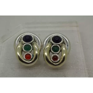 BAT AMI ISRAEL .925 S.S. LOOP DESIGN GEMSTONE clip on earrings