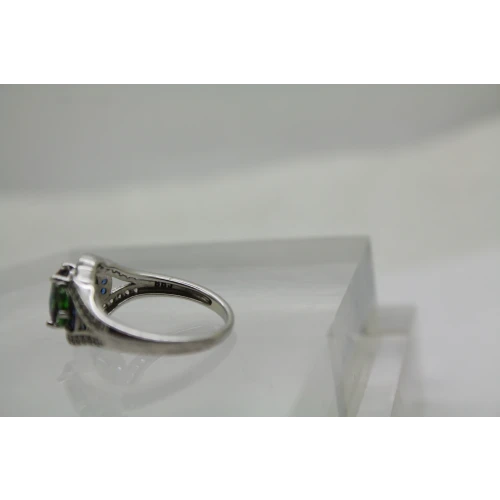 BBJ .925 S.S. MYSTIC FIRE TOPAZ, EMERALD CLUSTER ring size 8.75 #