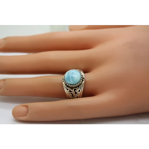 BBJ BANKOK RATNARAJ JEWELERS .925 S.S. BLUE LARIMAR ring size 8 #