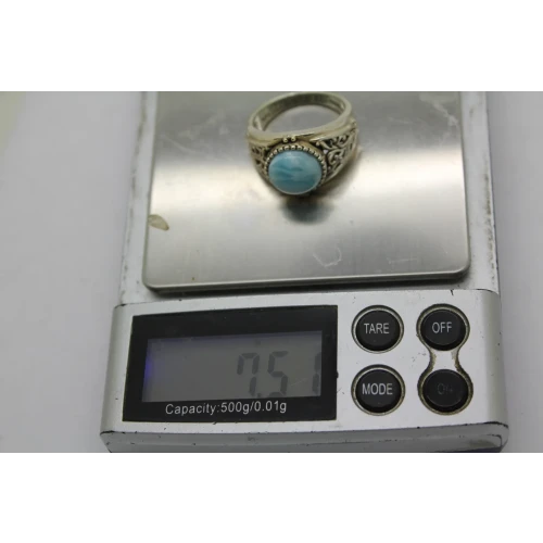 BBJ BANKOK RATNARAJ JEWELERS .925 S.S. BLUE LARIMAR ring size 8 #