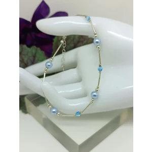 Beautiful Blue Pearl & Crystal Bead 925 Sterling Silver Ankle Bracelet