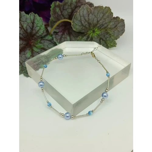 Beautiful Blue Pearl & Crystal Bead 925 Sterling Silver Ankle Bracelet (2)
