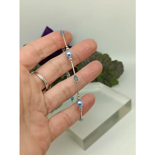 Beautiful Blue Pearl & Crystal Bead 925 Sterling Silver Ankle Bracelet (4)