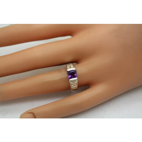 BEVERLY HILLS .925 S.S. AMETHYST STARBURST HEART ring size 8 #
