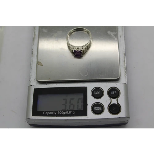 BEVERLY HILLS .925 S.S. AMETHYST STARBURST HEART ring size 8 #