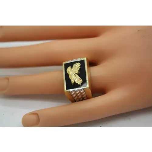 BRADFORD GOLD EXCHANGE Vermeil .925 S.S. ONYX EAGLE ring size 12.5 #