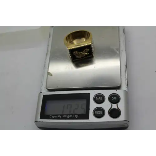 BRADFORD GOLD EXCHANGE Vermeil .925 S.S. ONYX EAGLE ring size 12.5 #