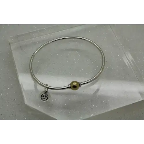 CAPE COD LESTAGE .925 S.S. & 14k Y.G. SCREW BALL CHARM BANGLE 7