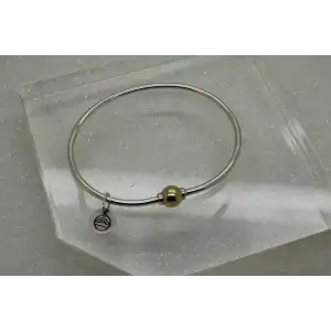 CAPE COD LESTAGE .925 S.S. & 14k Y.G. SCREW BALL CHARM BANGLE 7