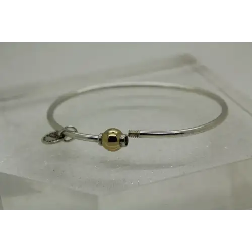 CAPE COD LESTAGE .925 S.S. & 14k Y.G. SCREW BALL CHARM BANGLE 7