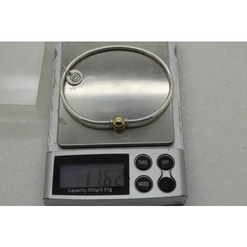 CAPE COD LESTAGE .925 S.S. & 14k Y.G. SCREW BALL CHARM BANGLE 7