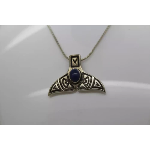 CAROL FELLEY .925 S.S. LAPIS WHALE TAIL pendant necklace 16