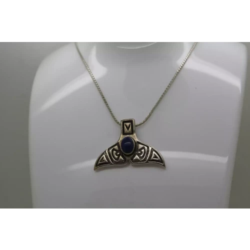 CAROL FELLEY .925 S.S. LAPIS WHALE TAIL pendant necklace 16