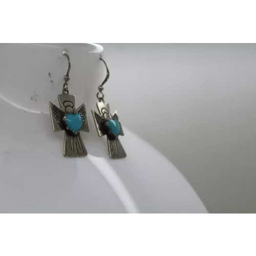 CAROLYN POLLACK RELIOS .925 S.S. CROSS ANGEL TURQUOISE HEART dangle