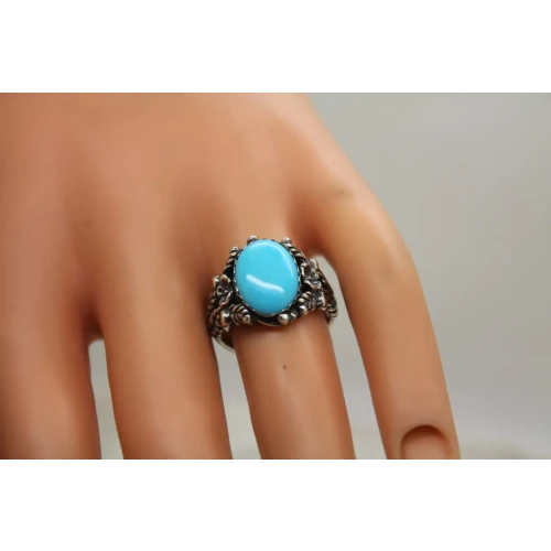 CAROLYN POLLACK RELIOS .925 S.S. FEATHER FLORAL TURQUOISE ring sz 8