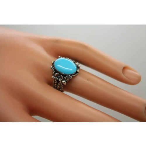 CAROLYN POLLACK RELIOS .925 S.S. FEATHER FLORAL TURQUOISE ring sz 8