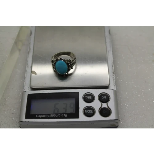 CAROLYN POLLACK RELIOS .925 S.S. FEATHER FLORAL TURQUOISE ring sz 8