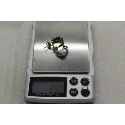 CAROLYN POLLACK RELIOS .925 S.S. TURQUOISE FEATHER HALF HOOPS