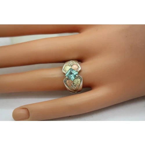 C.CO .925 S.S.  12k BLACK HILLS GOLD AQUAMARINE ring size 8 # (2)