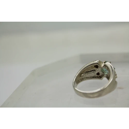 C.CO .925 S.S.  12k BLACK HILLS GOLD AQUAMARINE ring size 8 # (3)
