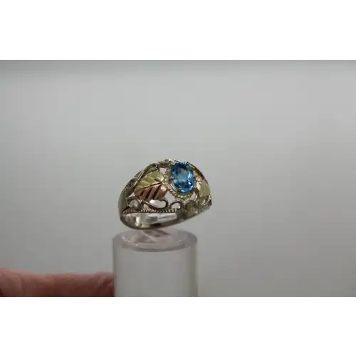 C.CO .925 S.S. 14k Black Hills Gold BLUE TOPAZ GRAPE LEAF ring size 6.75 #