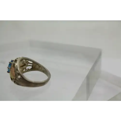 C.CO .925 S.S. 14k Black Hills Gold BLUE TOPAZ GRAPE LEAF ring size 6.75 #