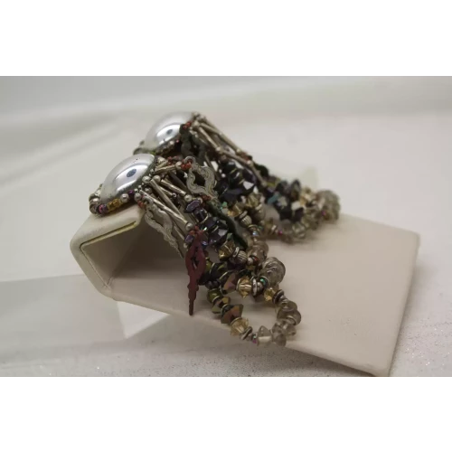 CHIPITA CHANDELIER FRINGE GLASS BEADED DANGLE clip on earrings